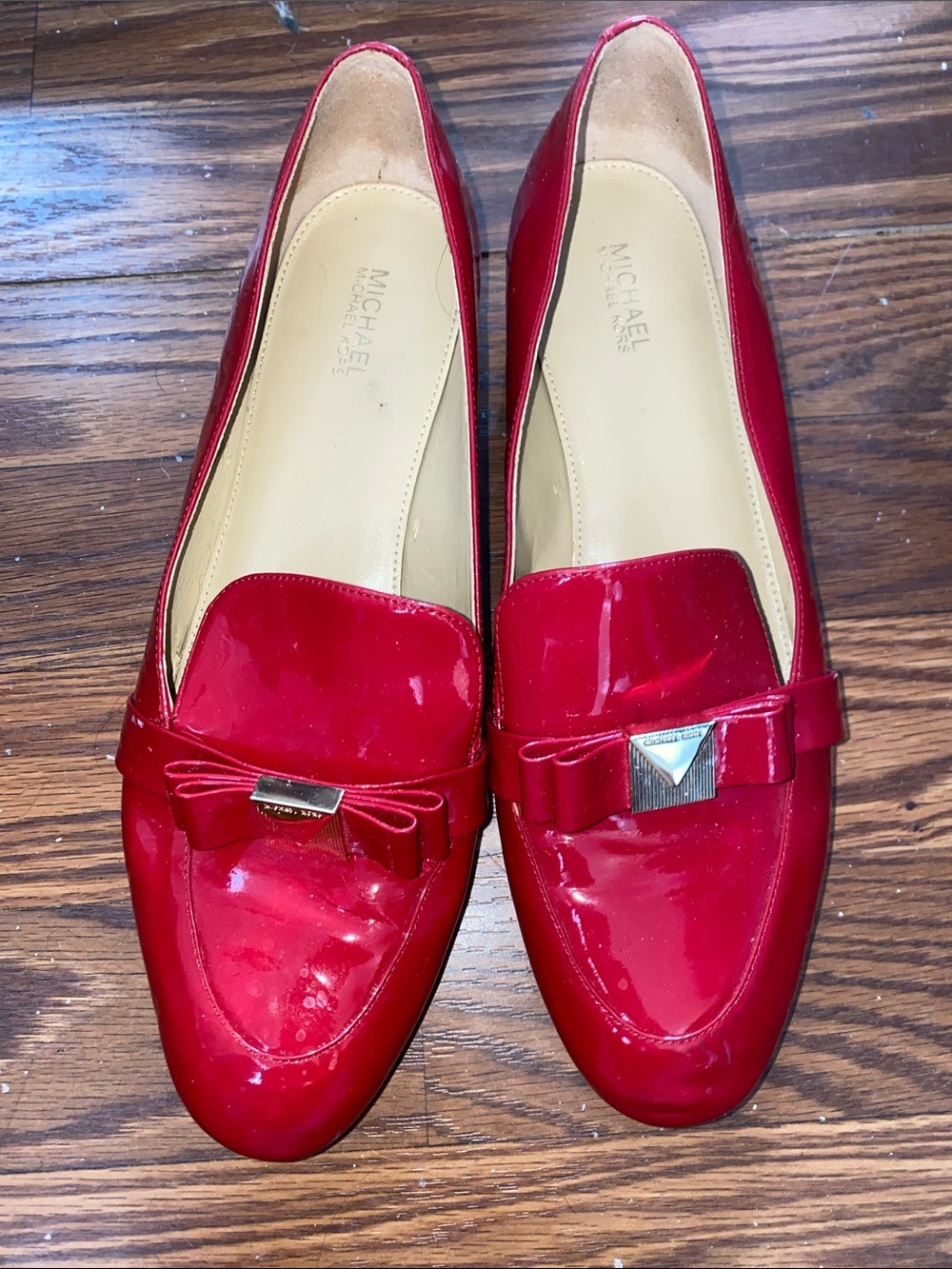 Michael Kors Red Patent Leather Bow Loafers